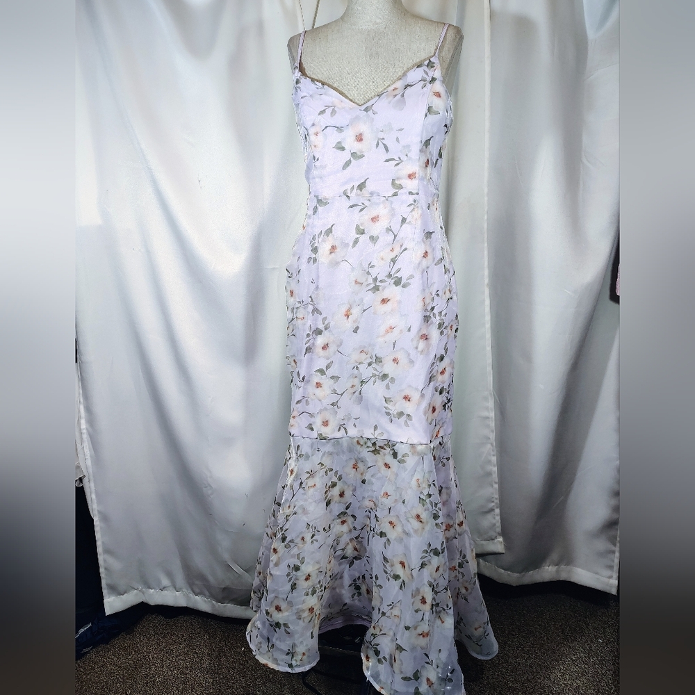 Lulus Women Sheath/Maxi Dress,Spaghetti Strap Lavender Floral,Drop Waist,Zip, M